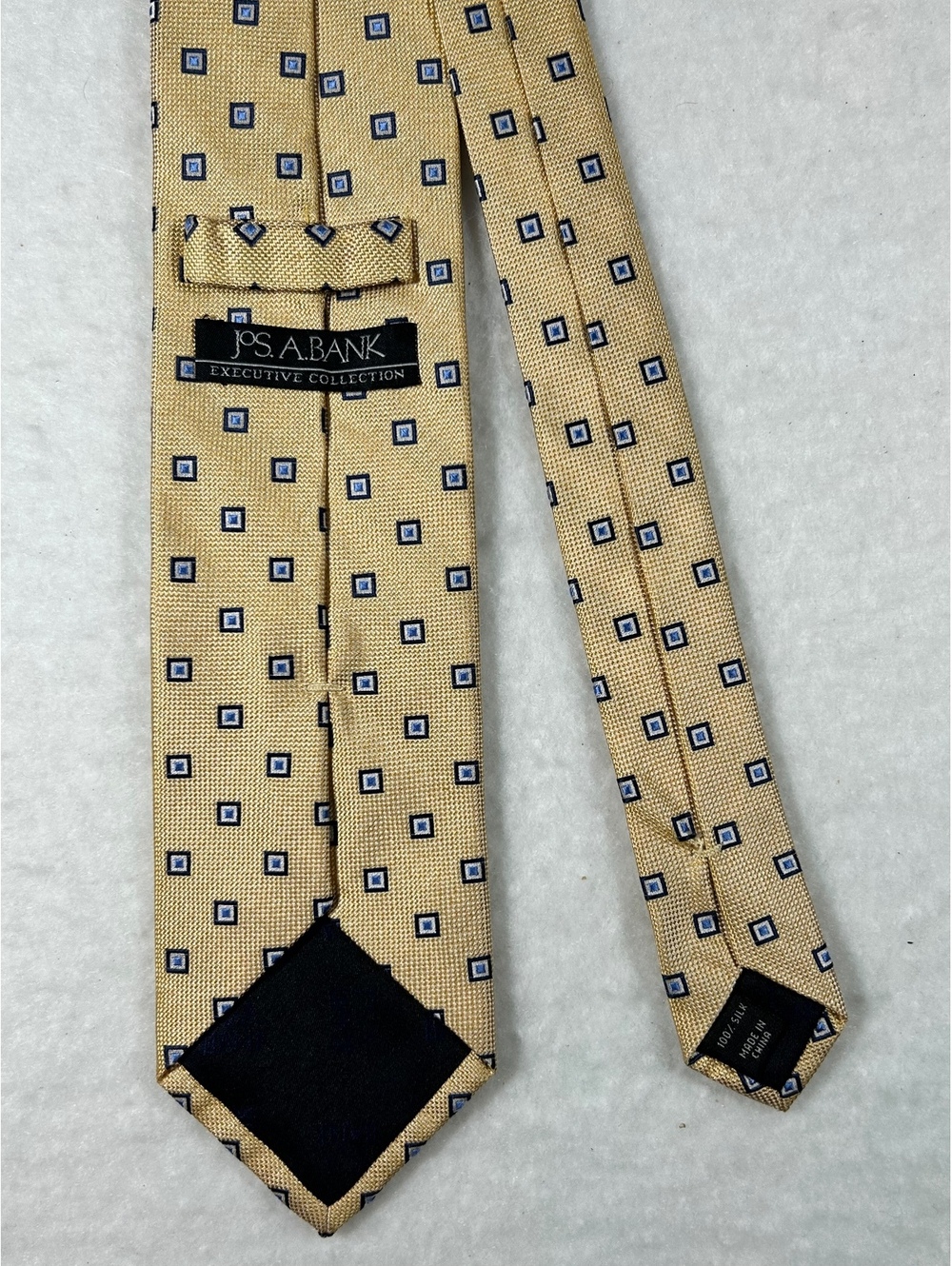 Jos. A. Bank Executive Collection Silk Tie in Yellow with Blue Square Pattern
